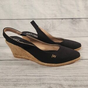 Viscata Barcelona Black Canvas Slingback Espadrille Wedges Spain Women 40 US 9